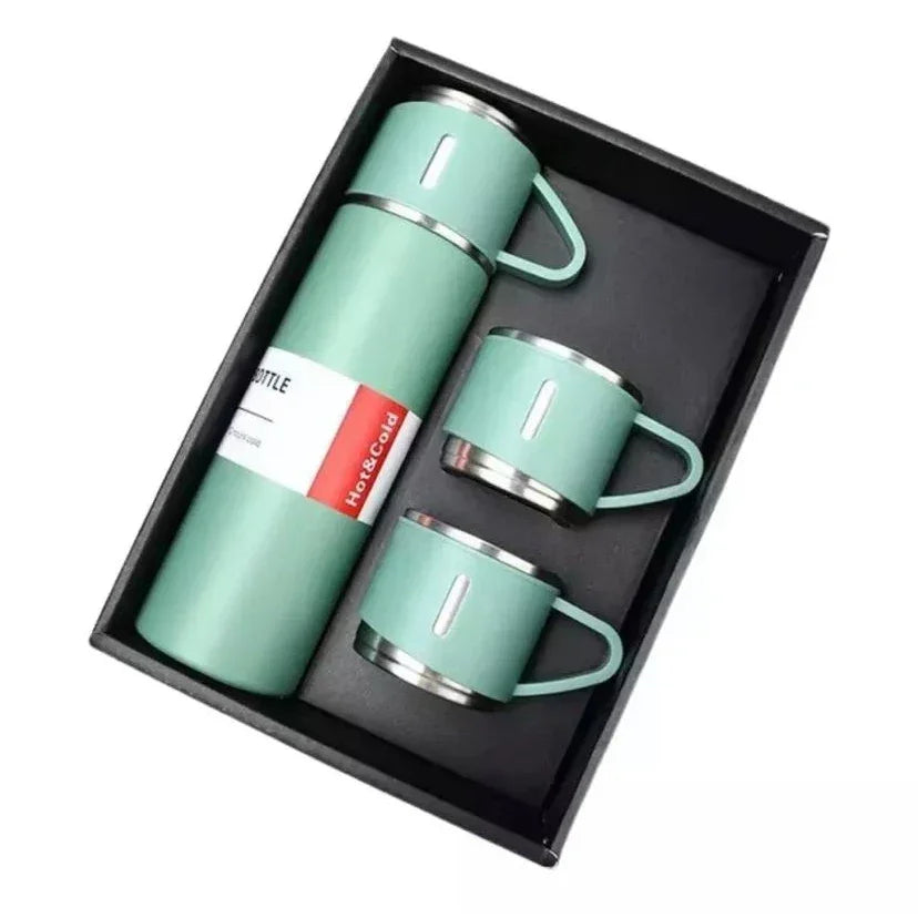 Kit Garrafa Térmica 500ml + 3 Xícaras – Praticidade e Elegância