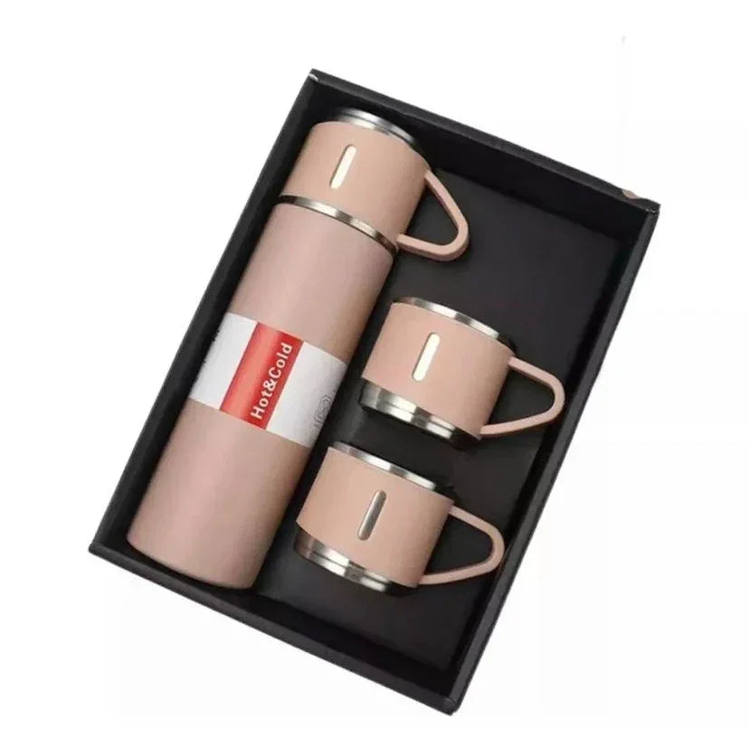 Kit Garrafa Térmica 500ml + 3 Xícaras – Praticidade e Elegância