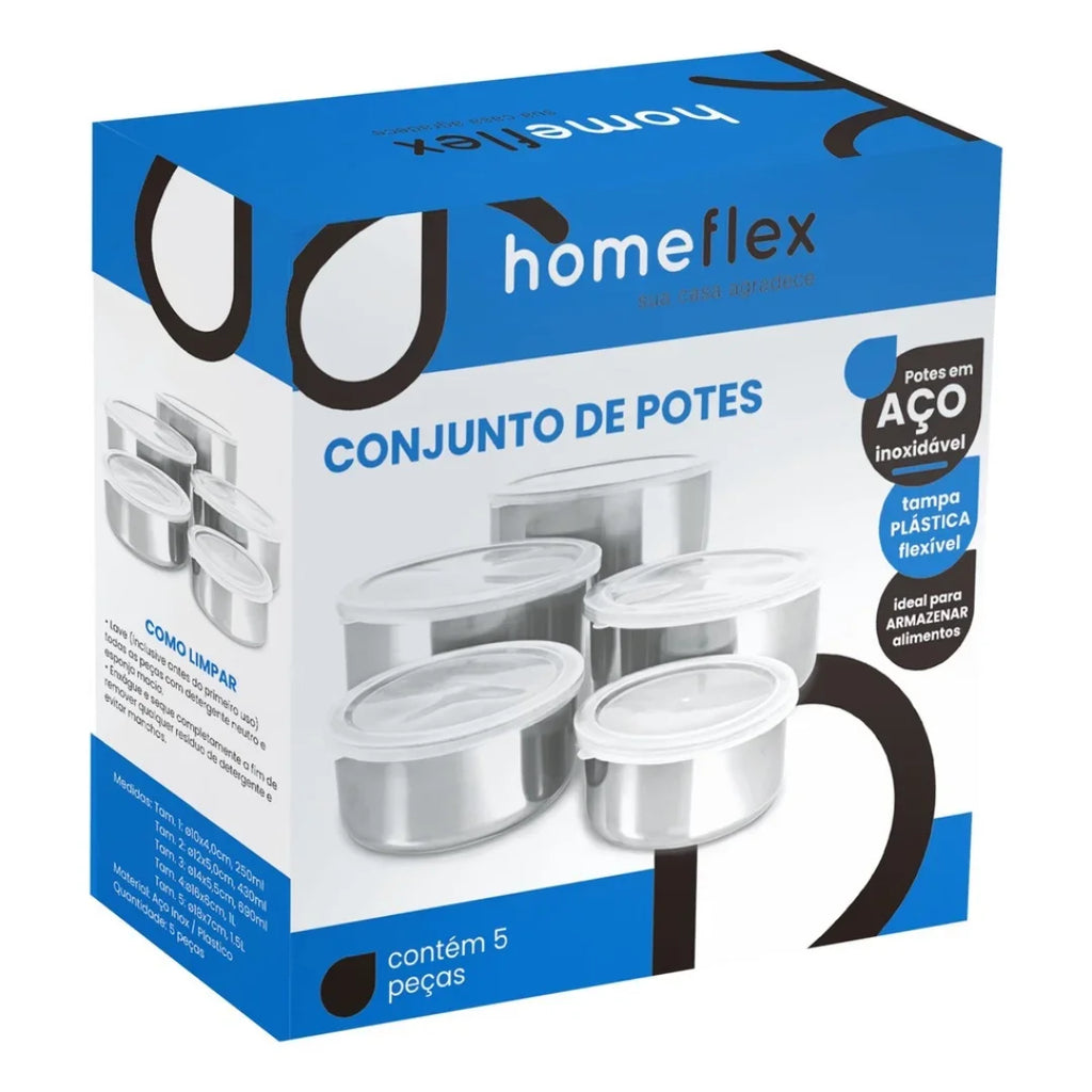 Kit 5 Tigelas em Inox com Tampa