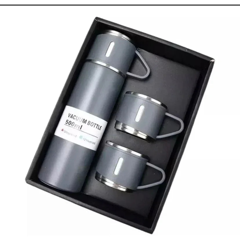 Kit Garrafa Térmica 500ml + 3 Xícaras – Praticidade e Elegância