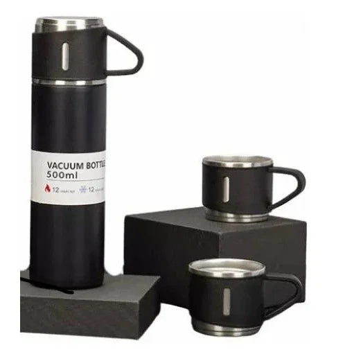 Kit Garrafa Térmica 500ml + 3 Xícaras – Praticidade e Elegância