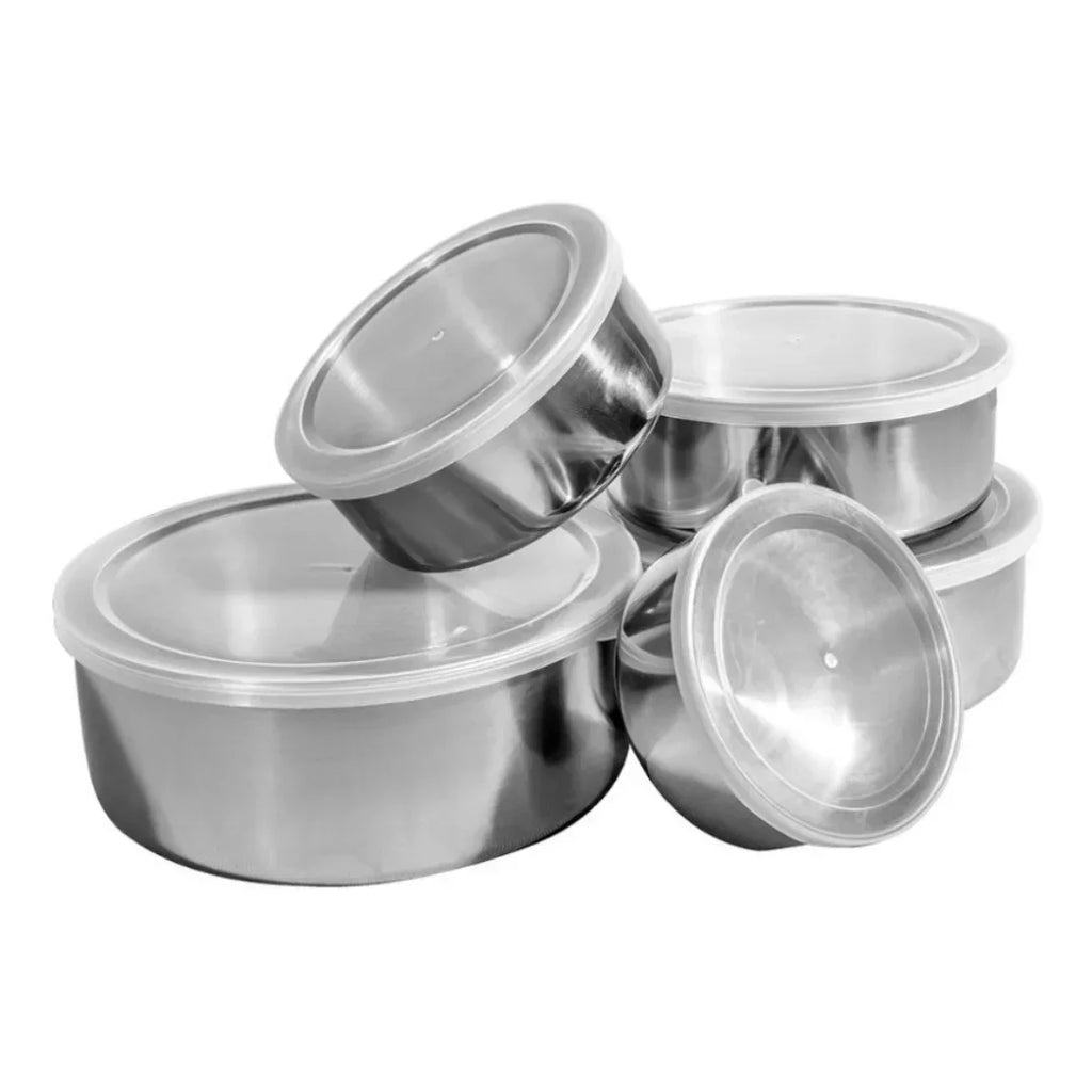 Kit 5 Tigelas em Inox com Tampa