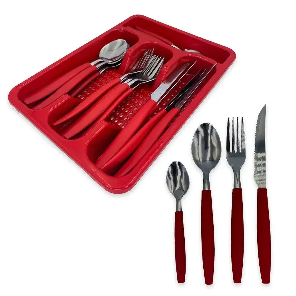Faqueiro 24 Peças Inox com Porta Talheres – Jogo Completo 6 Pessoas