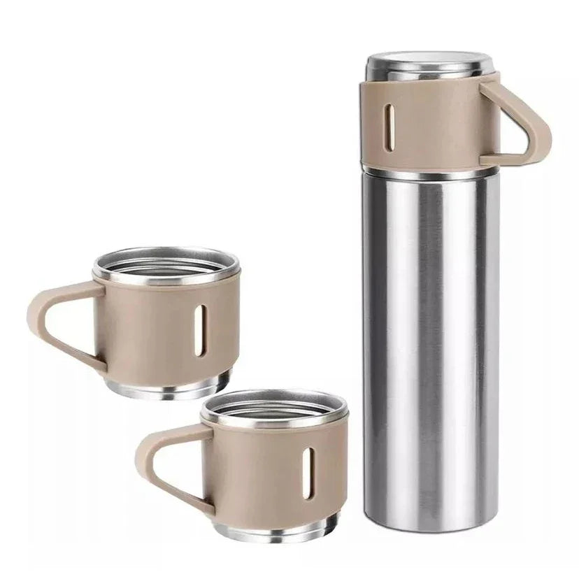 Kit Garrafa Térmica 500ml + 3 Xícaras – Praticidade e Elegância