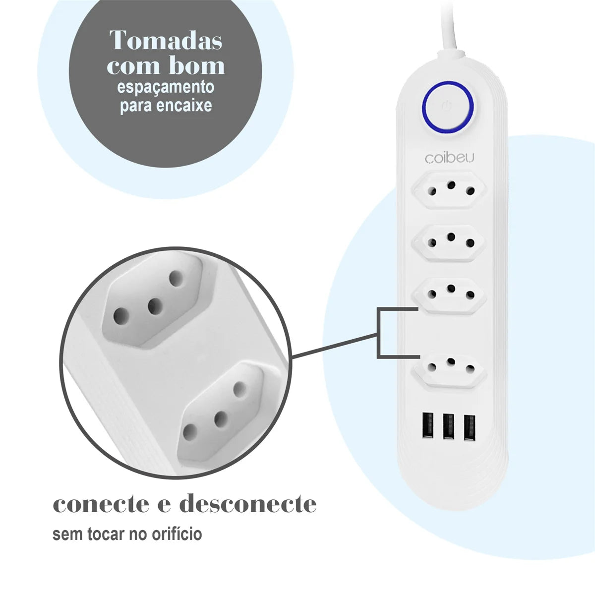 Torre de Tomadas Retrátil com USB – Extensão 2m Padrão Brasil