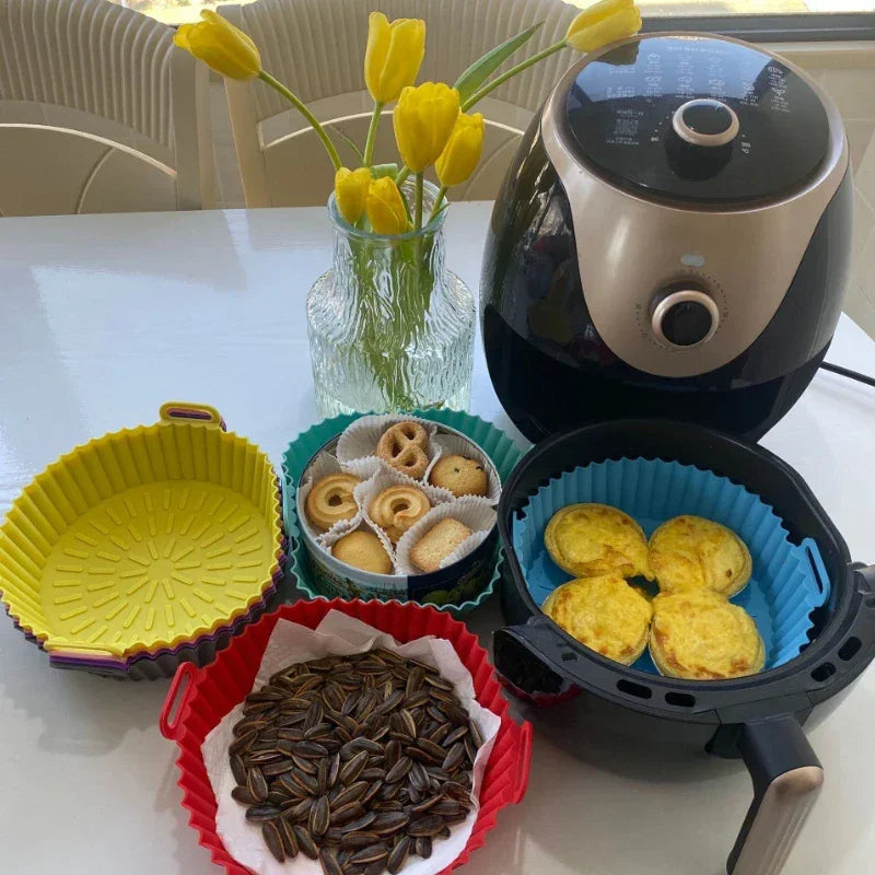 Cesto de Silicone para Air Fryer – Assadeira Reutilizável Redonda ou Quadrada