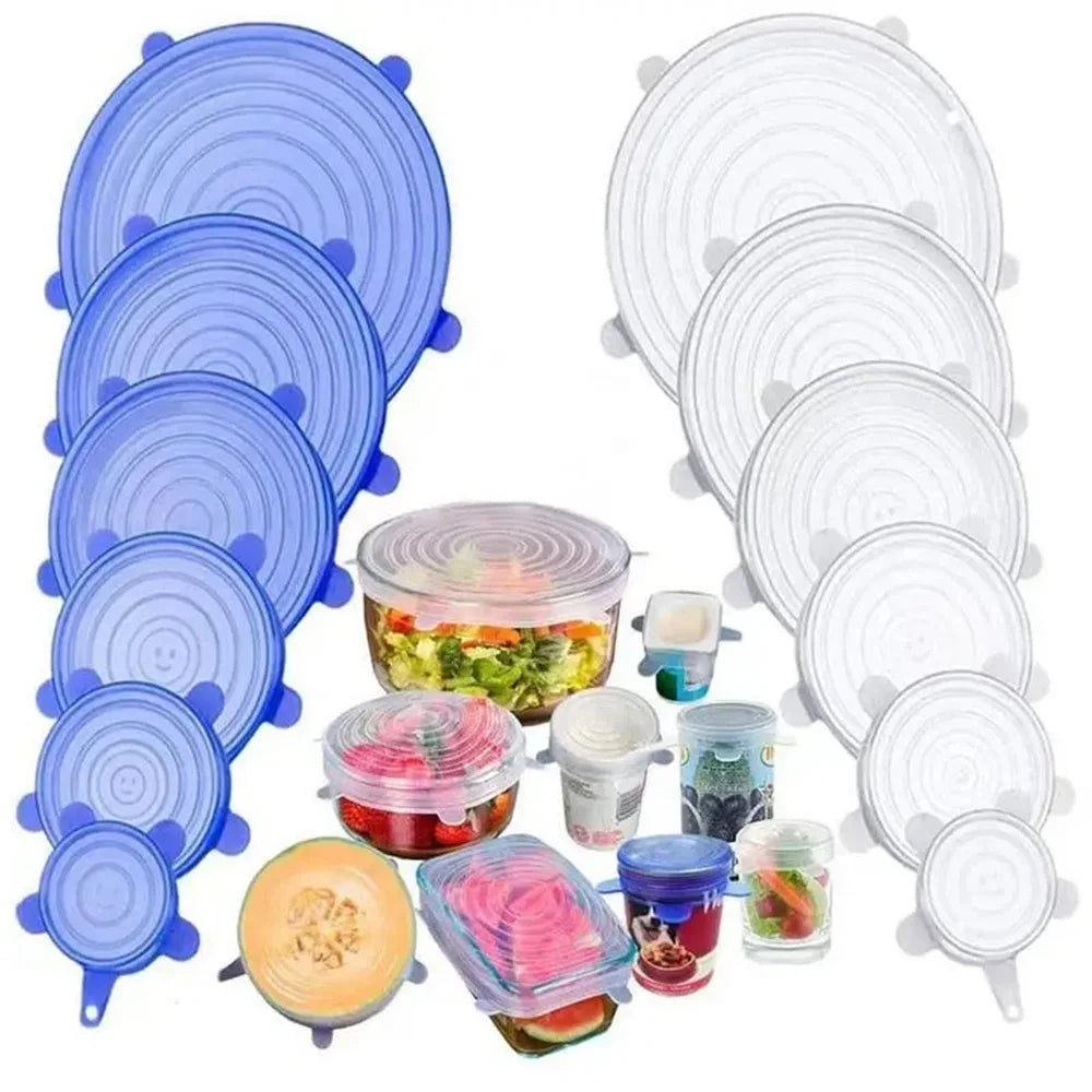 Kit 6 Tampas de Silicone Reutilizáveis – Elásticas e Universais