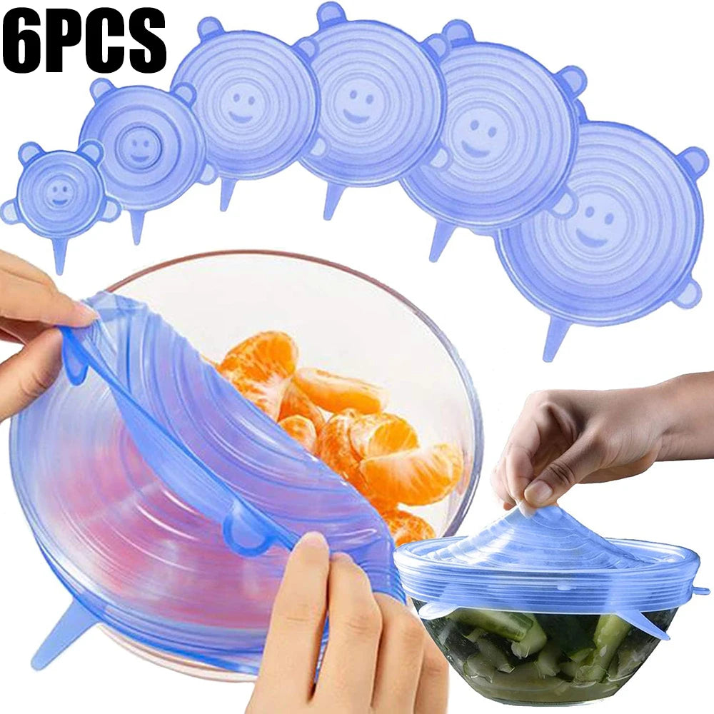 Kit 6 Tampas de Silicone Reutilizáveis – Elásticas e Universais