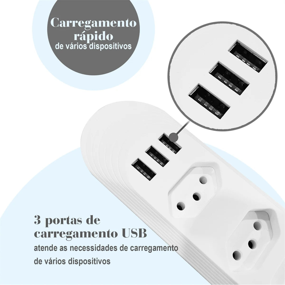 Torre de Tomadas Retrátil com USB – Extensão 2m Padrão Brasil